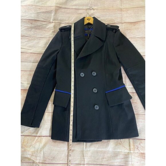 BCBGMaxazria Women's Black Wool Blend Double Breasted Pea Coat - Large - Picture 6 of 12